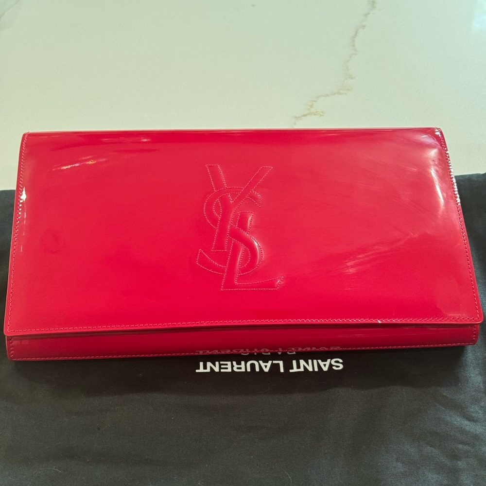 SAINT LAURENT Patent Monogram Large Belle De Jour Clutch